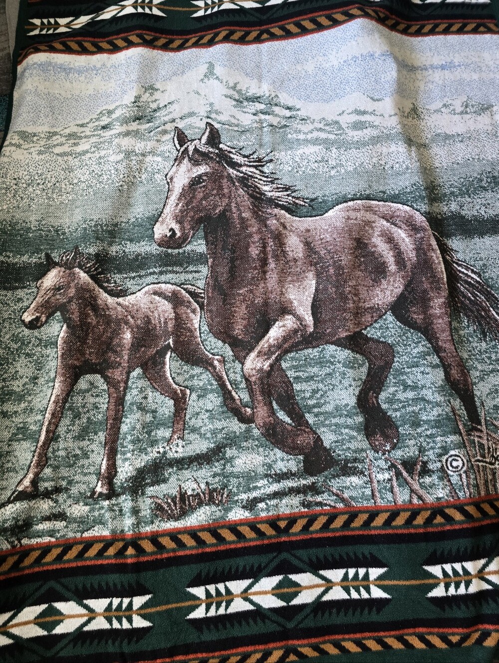 Vintage Orion Designed By Biederlack Reversible Horse Weave Throw Blanket
